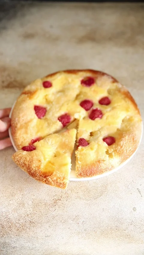 Sweet pie raspberry dessert frangipane dessert baking fresh delicious food Stock Footage 313295794