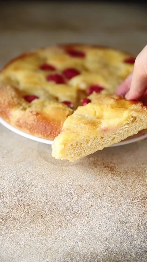 Sweet pie raspberry  frangipane dessert baking fresh delicious gourmet Stock Footage 314525196