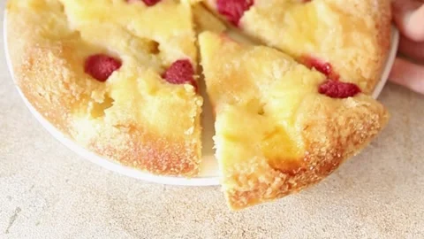 Sweet pie raspberry  frangipane dessert baking fresh delicious gourmet Stock Footage 314525198