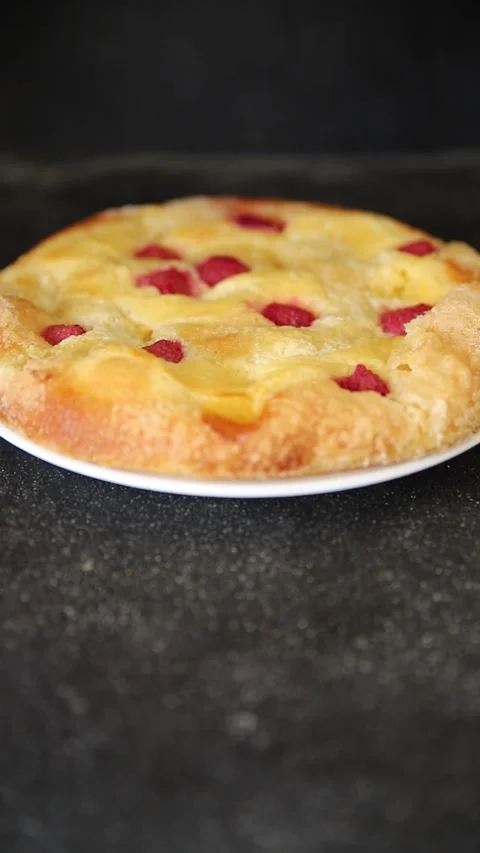 Sweet pie raspberry  frangipane dessert baking fresh delicious gourmet Stock Footage 314525204