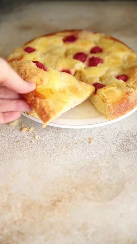 Sweet pie raspberry  frangipane dessert baking fresh delicious gourmet Stock Footage 314525206