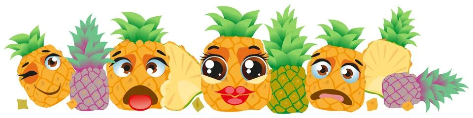Sweet pineapple border. Cute cartoon emoji fruits Illustration