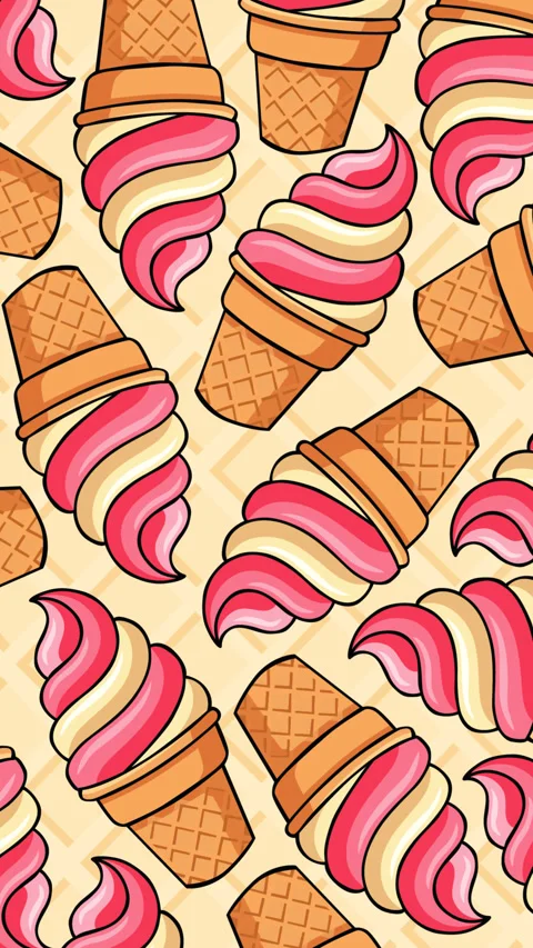 Sweet Pink and Vanilla Soft Serve Ice Cream Cone Seamless Pattern Background Stock Footage 340045400