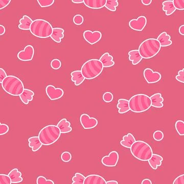 Sweet Pink Candy Seamless Pattern with Hearts and Polka Dots for Valentine'.. Stock Illustration