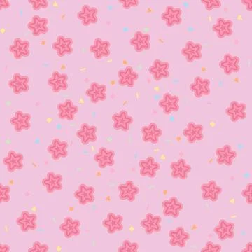 Sweet pink seamless pattern with stars and colorful sprinkles, cute pastel .. Stock-Illustration