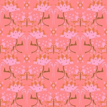 Sweet Pink Symmetrical Repeat Vector Pattern Stock Illustration