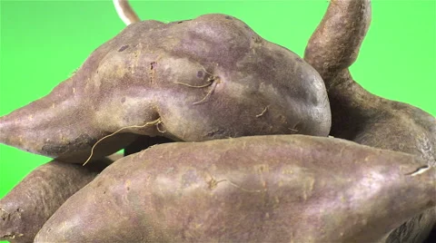 Sweet Potatoes isolated rotating on green background Video stock 62188644