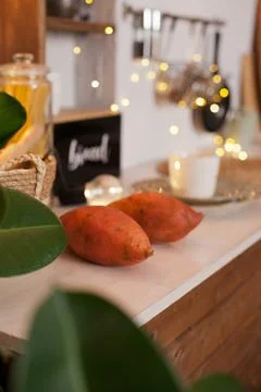 Sweet potatoes in the kitchen Stock Photos