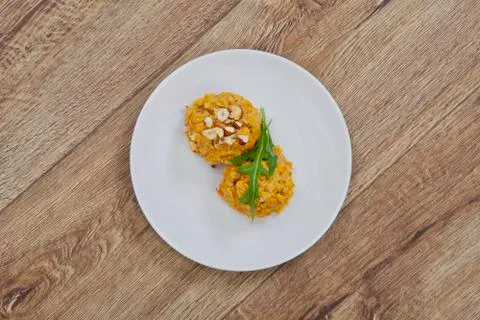 Sweet potatoes risotto on a table Stock Photos