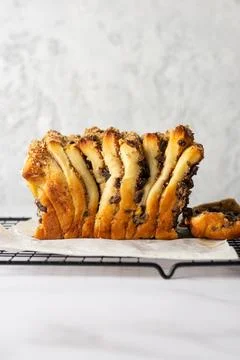 Sweet pull-apart bread on a concrete gray background, front view. Homemade Stock Photos