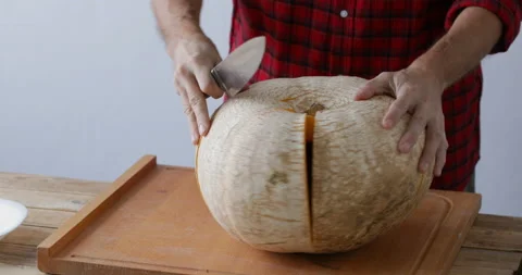 Sweet pumpkin cut into pieces Stock Footage 146141663