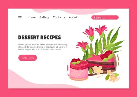 Sweet Raspberry Dessert Banner Design with Creamy Cake Vector Template 스톡 일러스트