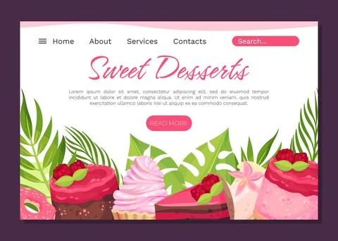 Sweet Raspberry Dessert Banner Design with Creamy Cake and Donut Vector Template Illustrazione stock