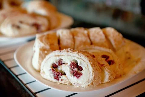 Sweet raspberry roll Stock Photos
