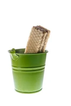 Sweet rectangular shaped waffles with multilayer and chocolate or cacao Stock Photos