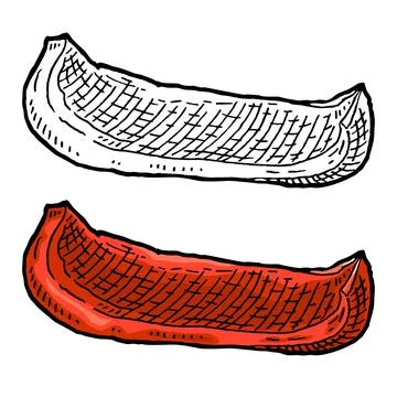 Sweet red bell pepper slice. Vintage vector engraving color illustration. Stock Illustration