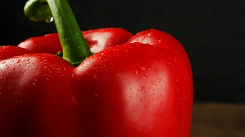 Sweet red pepper on black background close up Stock Footage 87221166