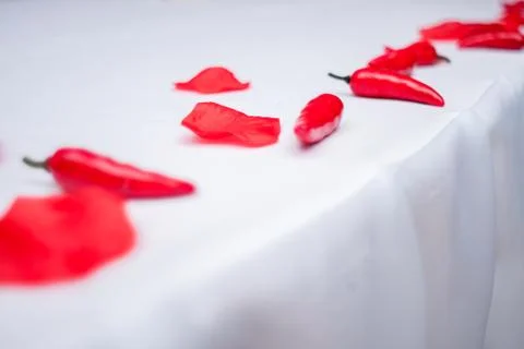 Sweet red pepper kapi, three peppers on white wooden table, pepper, chile, ch Stock Photos