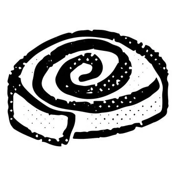 Sweet roll. Linocut, graphics, rustic. Shabby old texture. Vector black eleme 스톡 일러스트