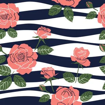 Sweet roses seamless pattern on wavy background,for fashion,fabric,textile,pr Illustrazione stock