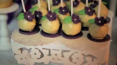 Sweet round lollipop on the table. candy bar Stock Footage 61217024