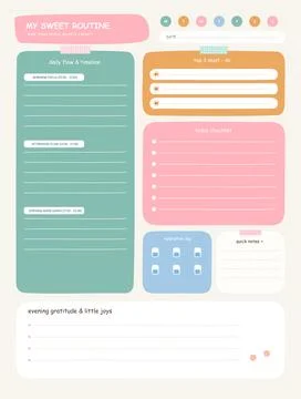 Sweet routine daily planner schedule and habit tracker template Stock Illustration