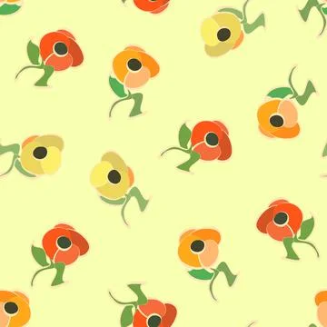 Sweet Scattered Flowers Vector Repeat Pattern In Red, Orange And Yellow Stock Illustration