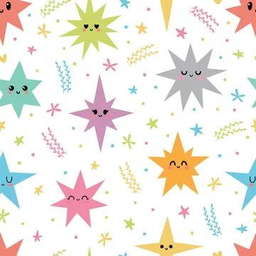 Sweet seamless pattern with colorful smiley stars. Romantic print. Cute han.. Stock Illustration