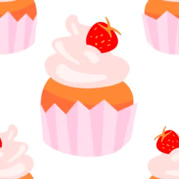 Sweet seamless pattern with cupcakes on a white background.  Stock Illustration