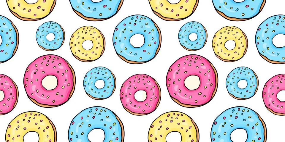 Sweet seamless pattern with donuts vector illustrations Illustrazione stock