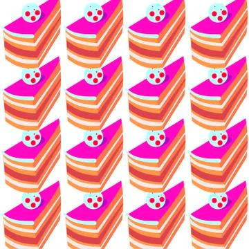 Sweet seamless pattern with piece of cakes on a white background.  Stock Illustration