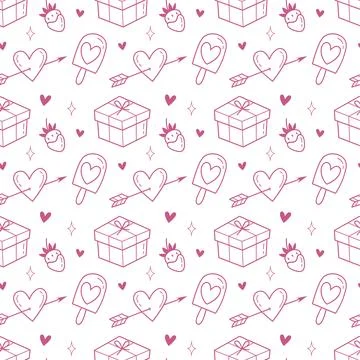 Sweet seamless Valentines Day pattern with gifts and hearts. Perfect for Stock Illustration