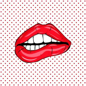 Sweet sexy pop art Pair of Glossy Vector Lips. Stock Illustration