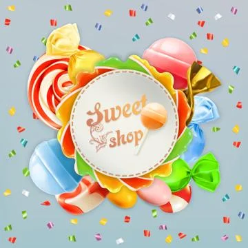 Sweet shop candy vector label Stock Illustration