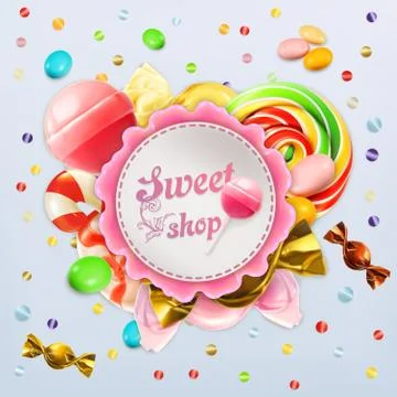 Sweet shop candy vector label Stock Illustration