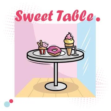 Sweet snack table setup. Vector Stock Illustration
