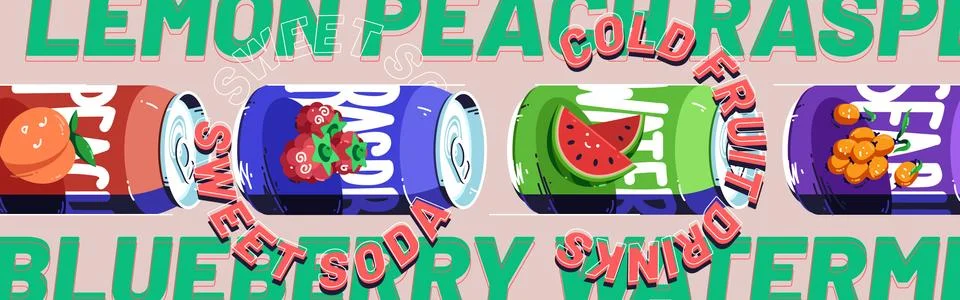 Sweet soda, cold fruit drinks banner Stock Illustration