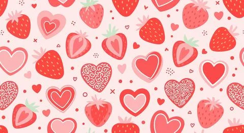 Sweet Strawberry Hearts Pattern: Romantic Love and Summer Fruit Background Ilustração Stock