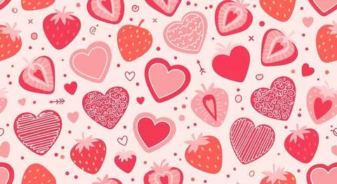 Sweet Strawberry Hearts Pattern: Romantic Valentine's Day and Love Background Stock Illustration
