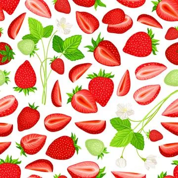 Sweet Strawberry Seamless Pattern Design with Ripe Bright Berry Vector Template イラスト素材