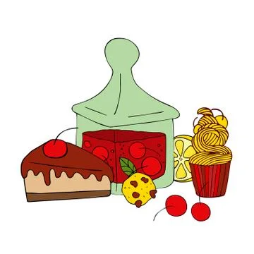 Sweet stuff isolated on a white background in hand drawn style. Stock Illustration