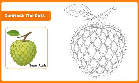 Sweet sugar apple dot to dot puzzle worksheet for kids learning activity ve.. Stockillustratie
