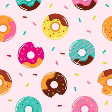 Sweet summer seamless pattern with donuts illustrations Stock Illustration