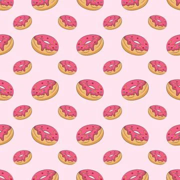 Sweet summer seamless pattern with donuts vector illustrations. Stock Illustration