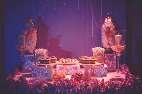 Sweet table, night light Stock Photos