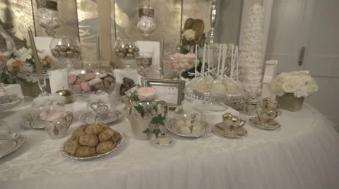 Sweet table with treats Stock Footage 59909490