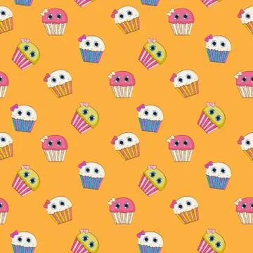 Sweet Tasty Cupcake Seamless Pattern Vector Illustration Illustrazione stock