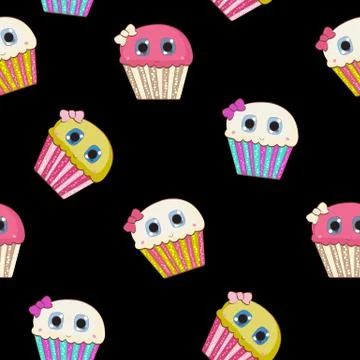 Sweet Tasty Cupcake Seamless Pattern Vector Illustration 스톡 일러스트