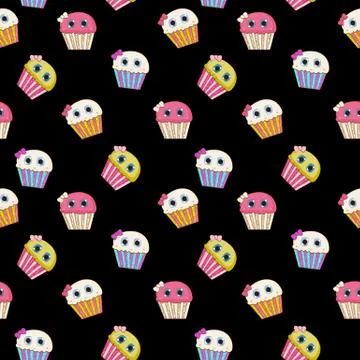Sweet Tasty Cupcake Seamless Pattern Vector Illustration イラスト素材