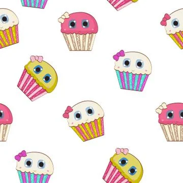 Sweet Tasty Cupcake Seamless Pattern Vector Illustration 스톡 일러스트